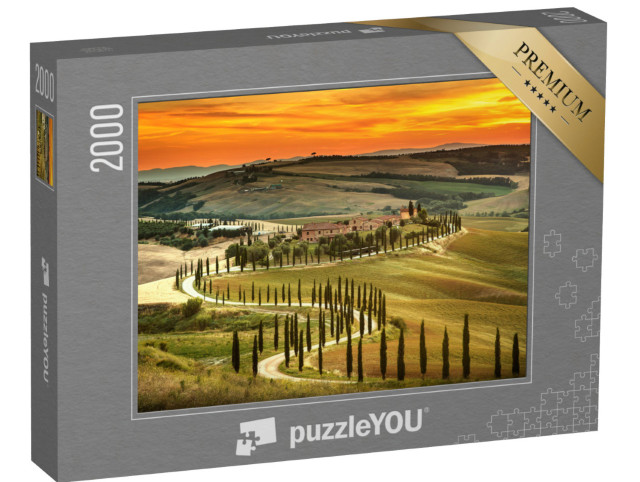 Puzzel 2000 stukjes „Zonsondergang over het landschap van Toscane, Italië“