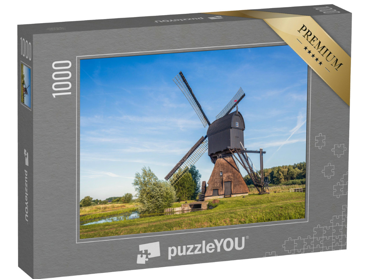 Puzzel 1000 stukjes „poldermolen Noordeveldse Molen in het dorp Dussen, Noord-Brabant“