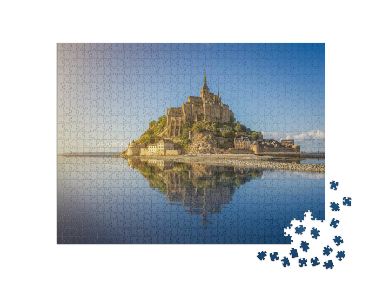 Puzzel 1000 stukjes „Getijdeneiland Le Mont Saint-Michel in de avond, Normandië, Frankrijk“
