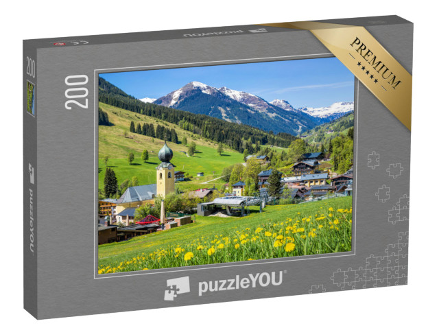 Puzzel 200 stukjes „Uitzicht op het dorp Saalbach in de zomer, Oostenrijk“