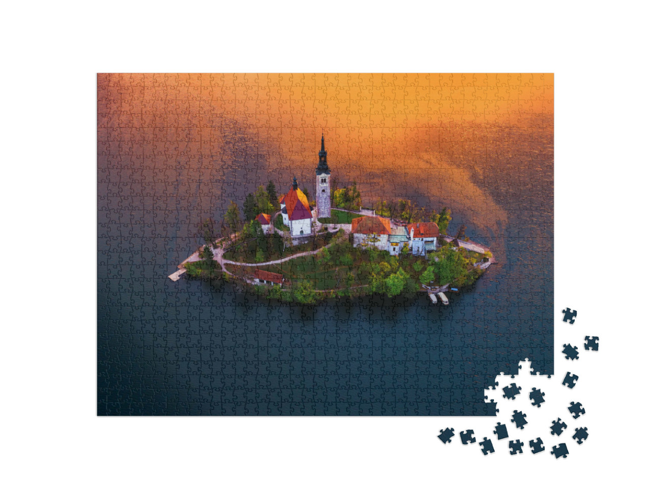 Puzzel 1000 stukjes „Kerk van de Assumptie in Meer van Bled, Slovenië“
