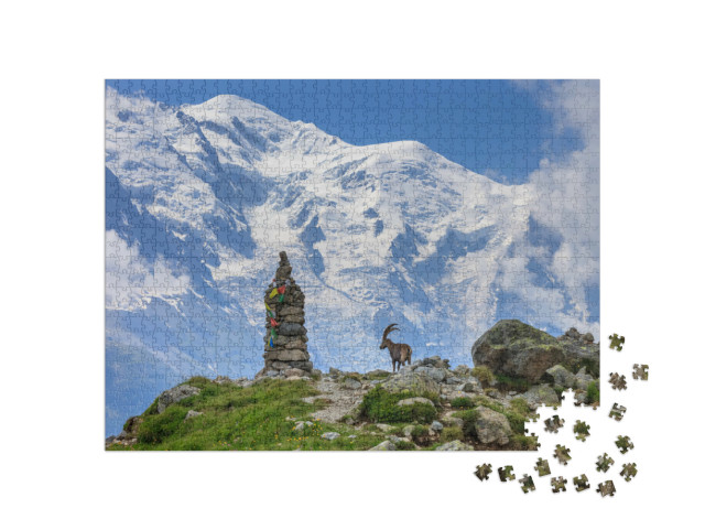 Puzzel 1000 stukjes „Alpensteenbok voor de Mont Blanc, Frankrijk“