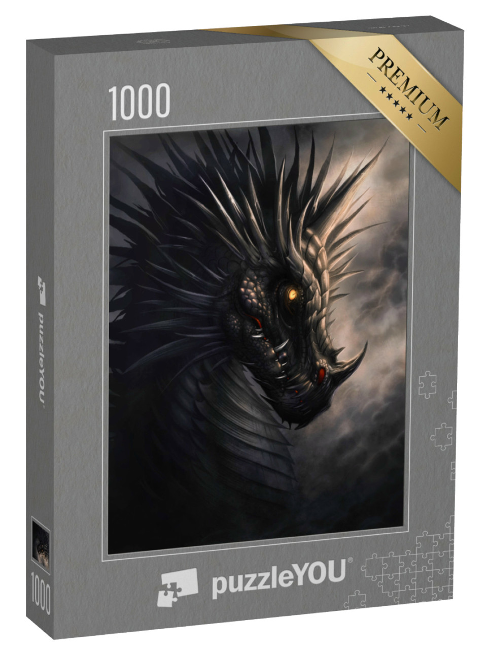 Puzzel 1000 stukjes „Digitaal schilderij van een zwarte drakenkop“