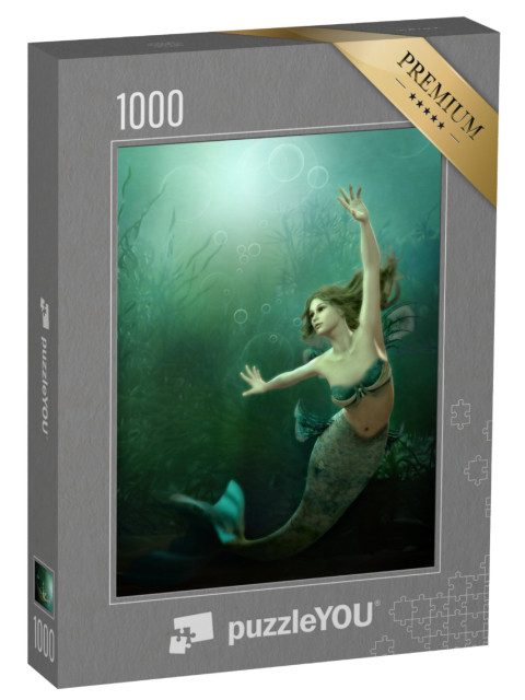 Puzzel 1000 stukjes „Dansende zeemeermin in de glinsterende groene zee“