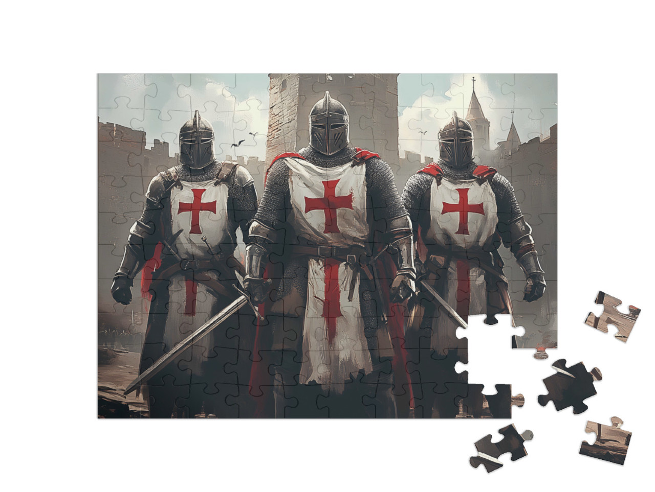 Puzzel 100 stukjes „Drie Tempeliers: klaar voor de strijd“