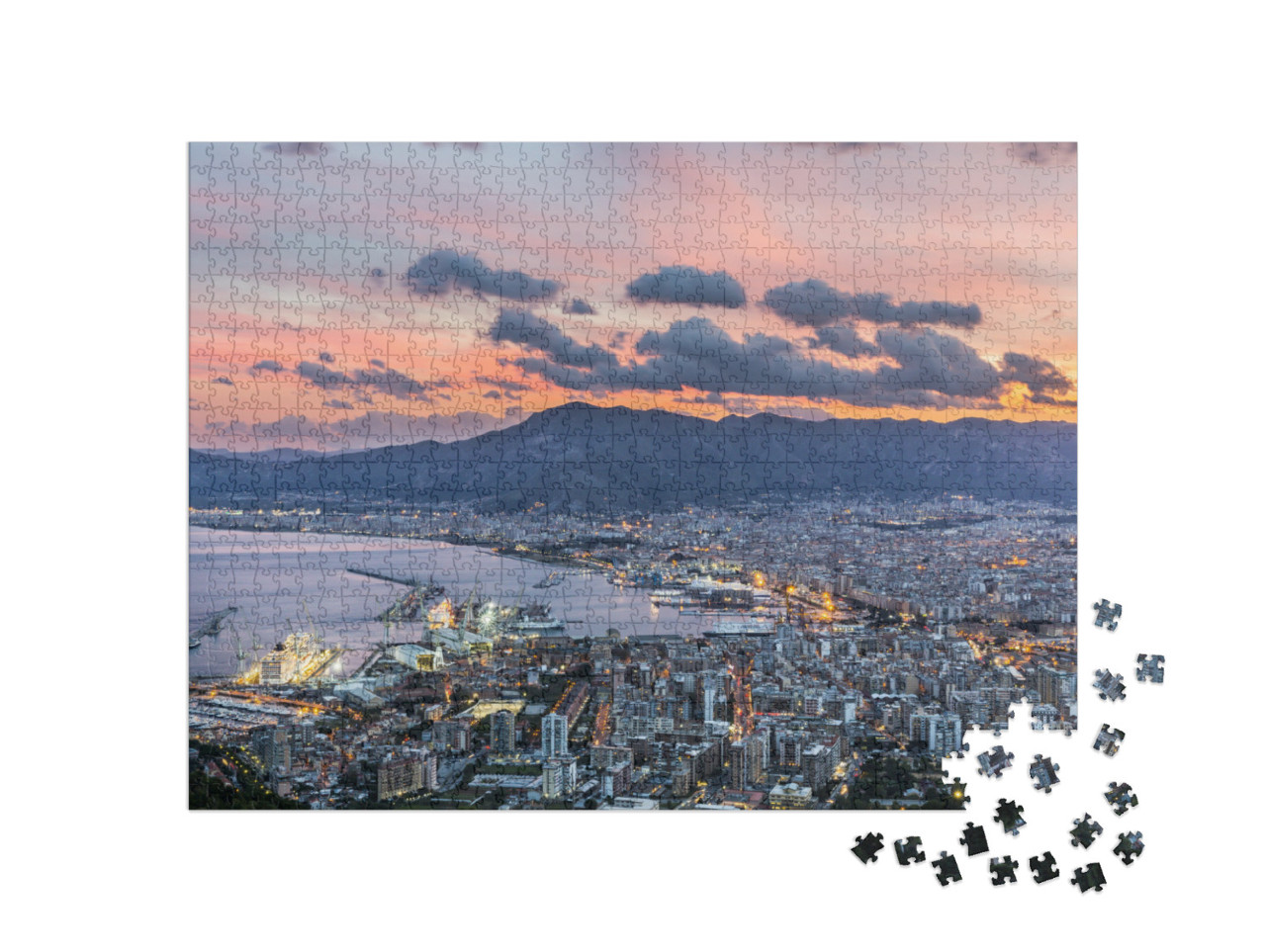 Puzzel 1000 stukjes „Luchtfoto van Palermo bij zonsondergang, Italië“