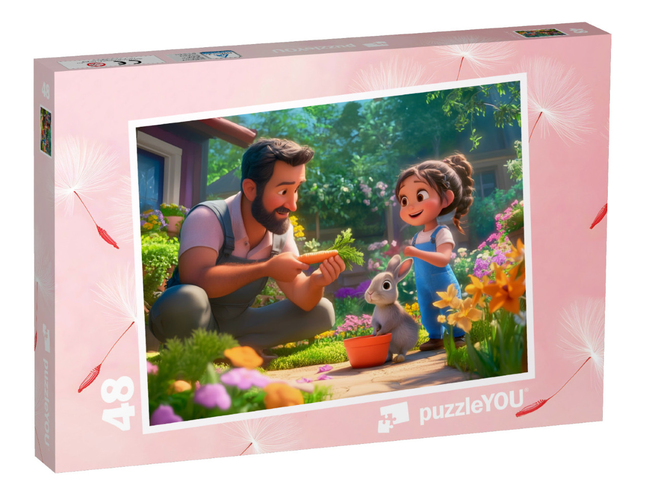 Puzzel 48 stukjes „Lentepret met papa en konijn“
