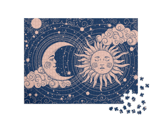 Puzzel 1000 stukjes „Halve maan en zon met maan“