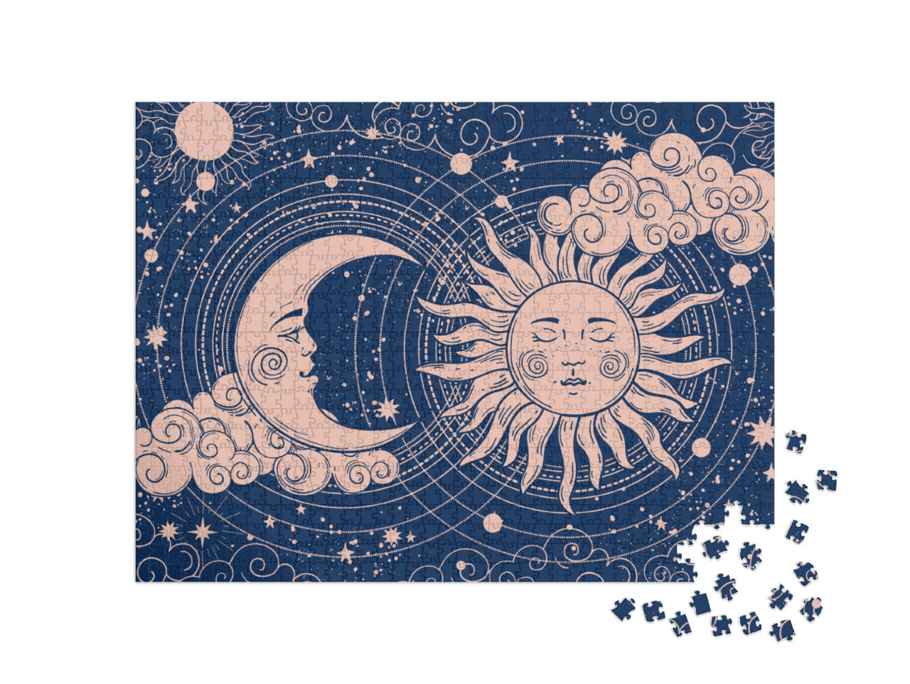Puzzel 1000 stukjes „Halve maan en zon met maan“