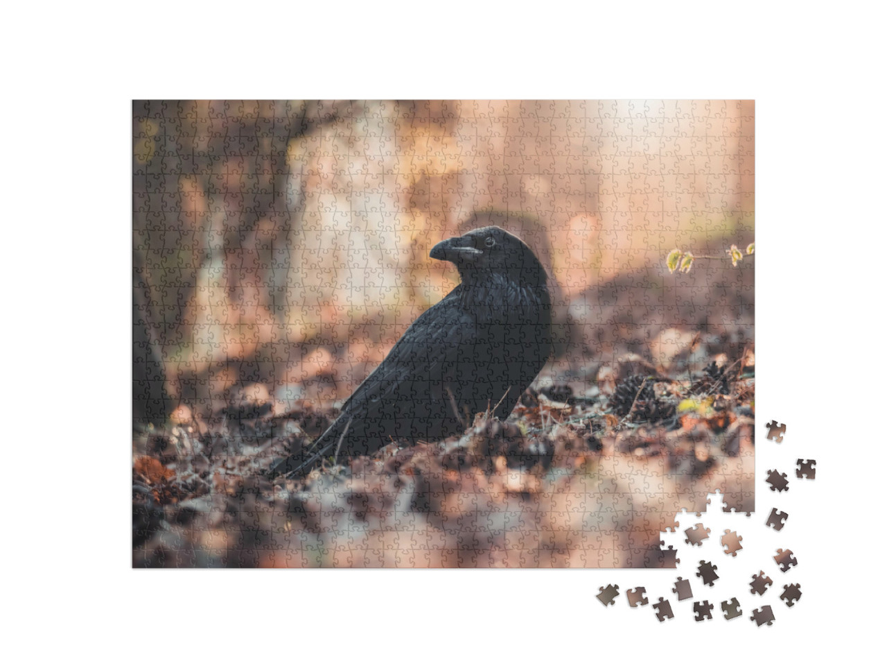 Puzzel 1000 stukjes „Raaf in het bladerdak van het lentebos“