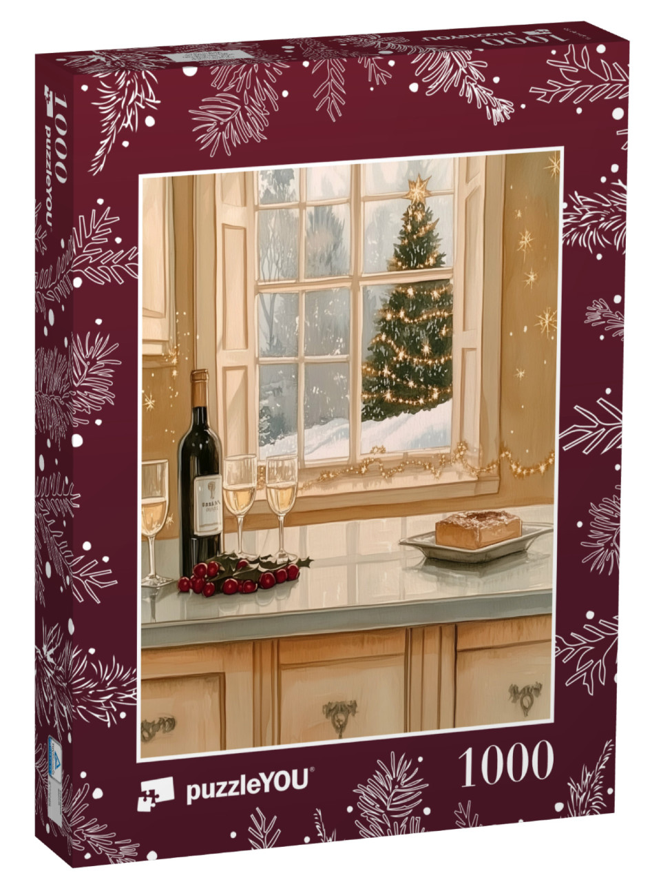 Puzzel 1000 stukjes „Gourmandises de Noël : Vin et gâteaux“