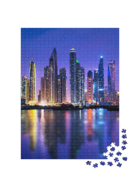 Puzzel 1000 stukjes „Dubai marina skyline bij nacht“