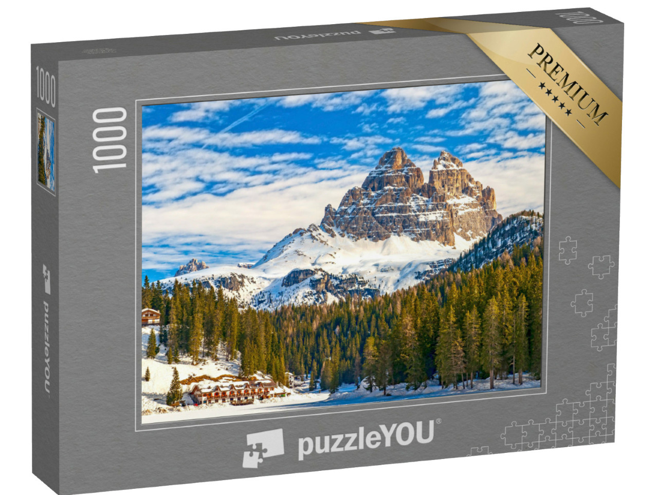 Puzzel 1000 stukjes „Drie toppen vanaf het Misurina-meer in de Dolomieten“