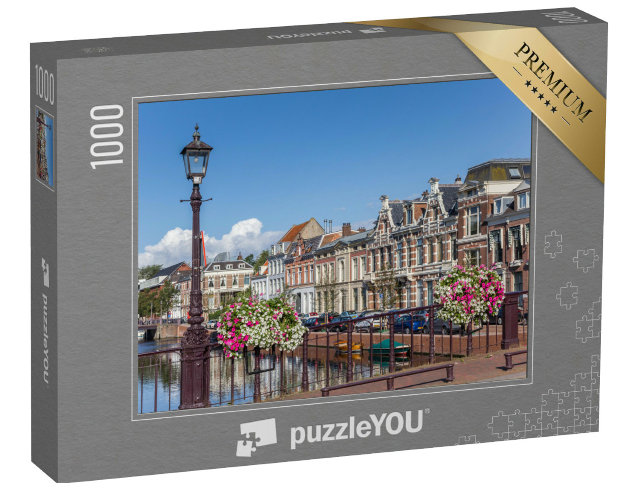 Puzzel 1000 stukjes „Brug met bloemen in het historische centrum van Haarlem, Nederland“