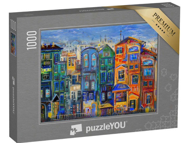 Puzzel 1000 stukjes „Olieverfschilderij: Kleurrijke huizen“