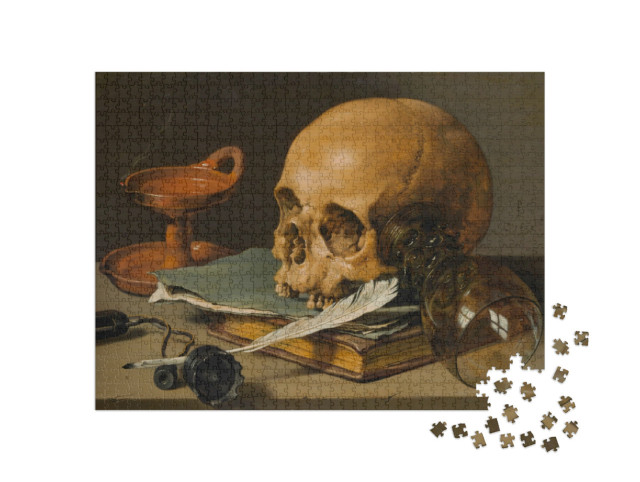 Puzzel 1000 stukjes „Pieter Claesz - Stilleven met schedel en pen“