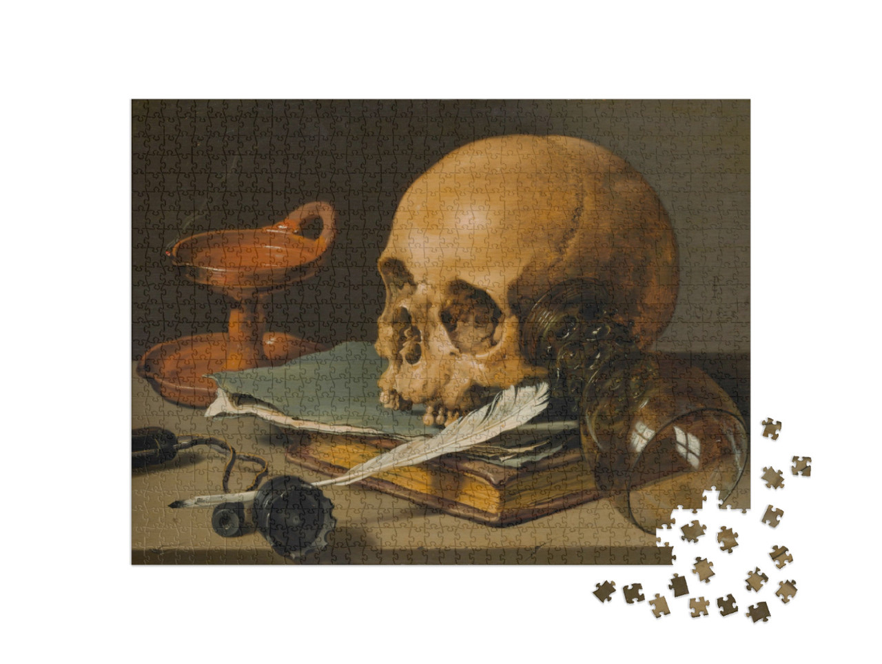 Puzzel 1000 stukjes „Pieter Claesz - Stilleven met schedel en pen“