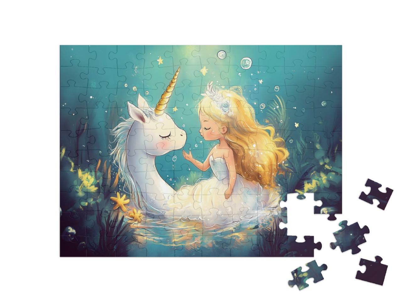 Puzzel 100 stukjes „Prinses in het magische land van de eenhoorns“