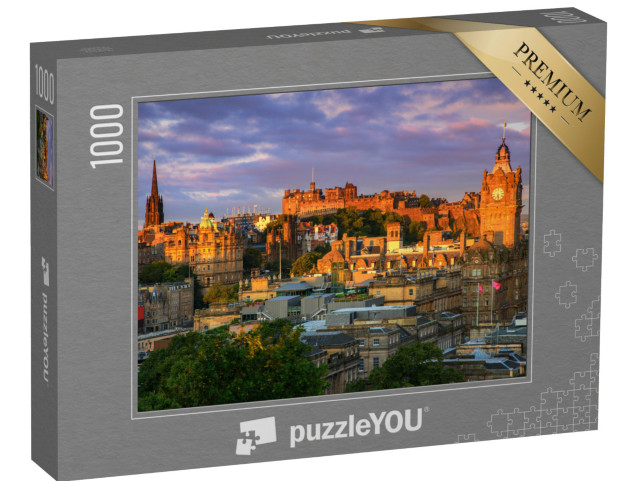 Puzzel 1000 stukjes „Rode en gouden zonsondergang boven Edinburgh, Schotland.“