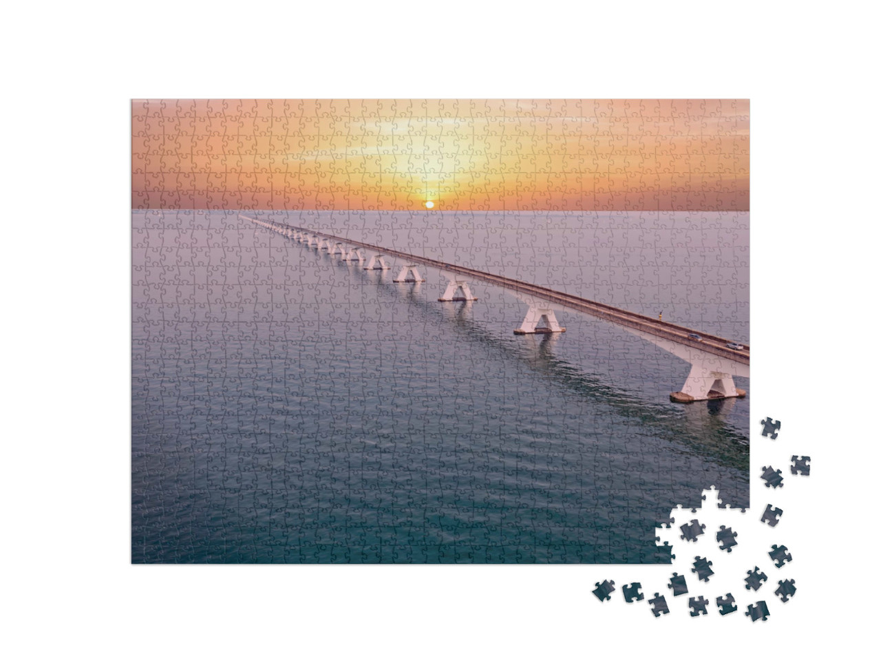 Puzzel 1000 stukjes „Luchtfoto van de langste Zeeuwse brug in Nederland“