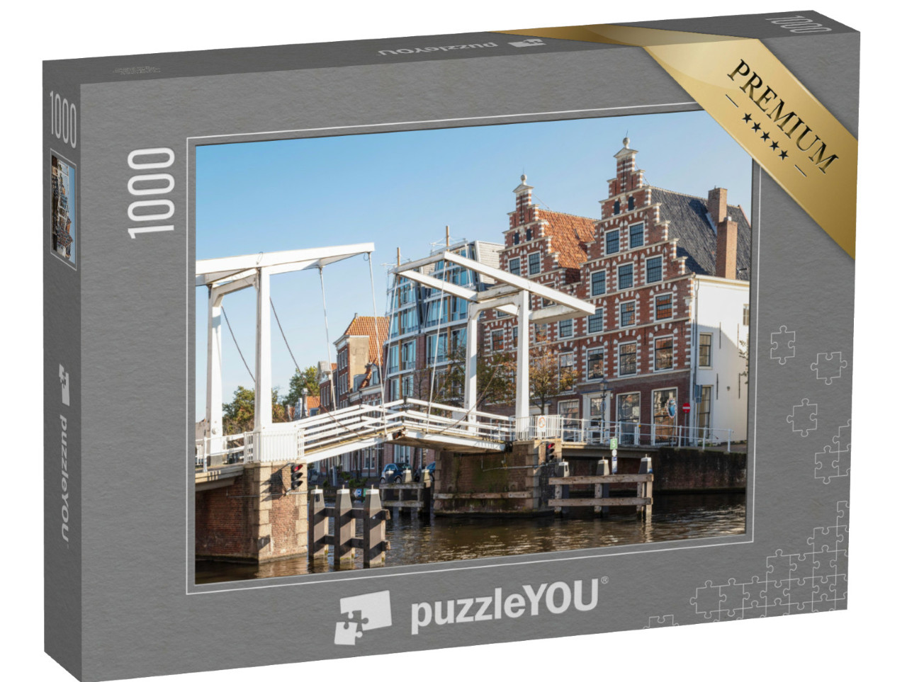Puzzel 1000 stukjes „Gravestenenbrug over de rivier het Spaarne in Haarlem, Nederland“
