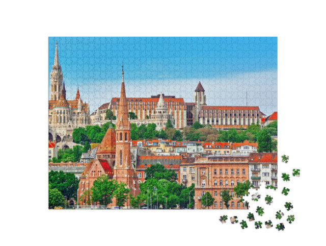 Puzzel 1000 stukjes „Matthiaskerk, Vissersbastion met uitzicht op de Donau, Boedapest, Hongarije“
