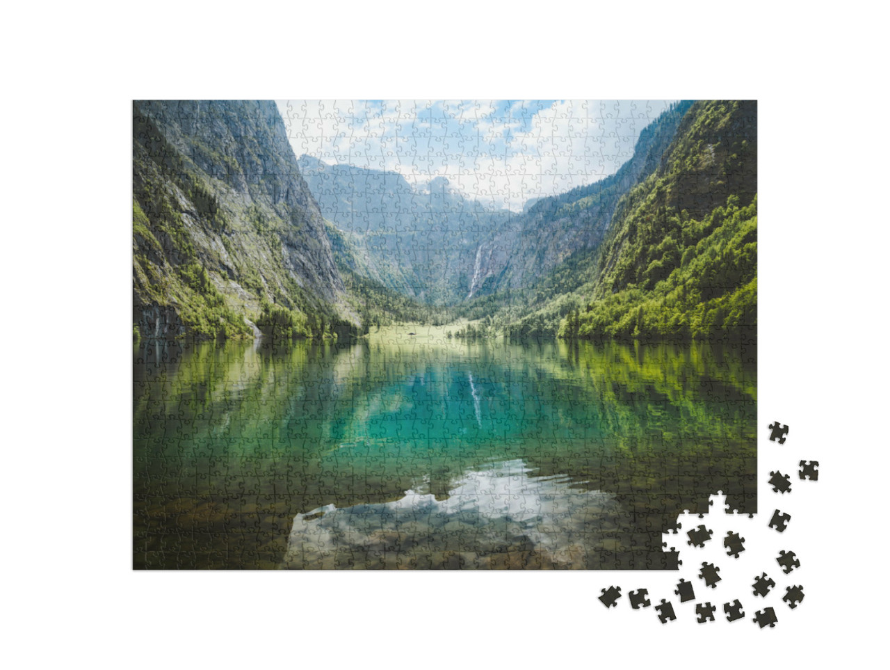Puzzel 1000 stukjes „Panoramisch uitzicht op het idyllische Obersee meer, Beierse Alpen, Duitsland“