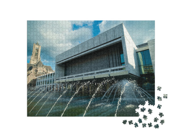 Puzzel 1000 stukjes „Stadhuis Arnhem met de Eusebiuskerk en de fontein“