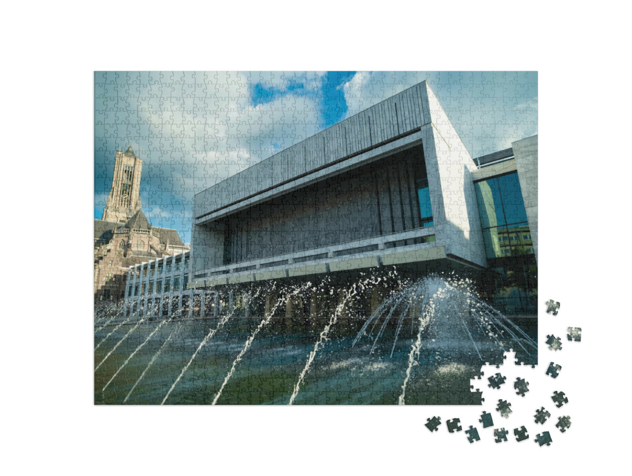 Puzzel 1000 stukjes „Stadhuis Arnhem met de Eusebiuskerk en de fontein“