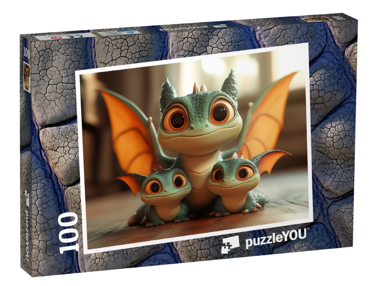 Puzzel 100 stukjes „Een kleine drakenfamilie“