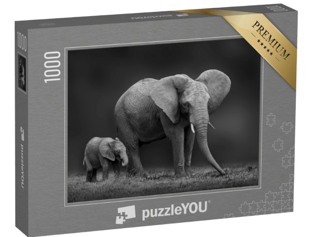 Puzzel 1000 stukjes „Afrikaanse olifant moeder en zoon“
