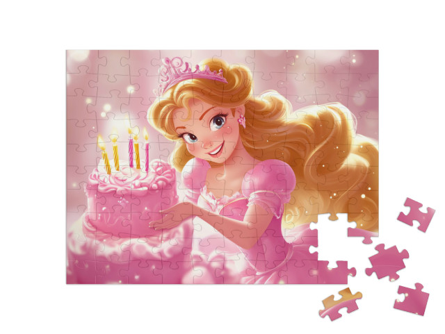 Puzzel 100 stukjes „De betoverende roze prinses viert haar verjaardag“