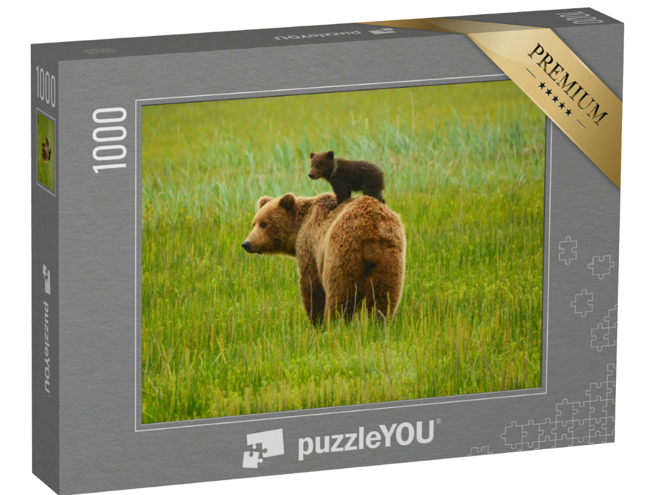 Puzzel 1000 stukjes „Bruine beren aan de kust: Moeder en welp“