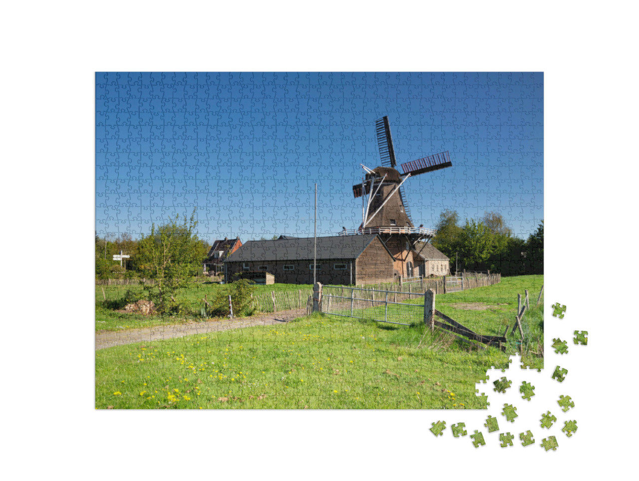 Puzzel 1000 stukjes „Molen Feanstermoune in het Friese dorp Surhuisterveen“