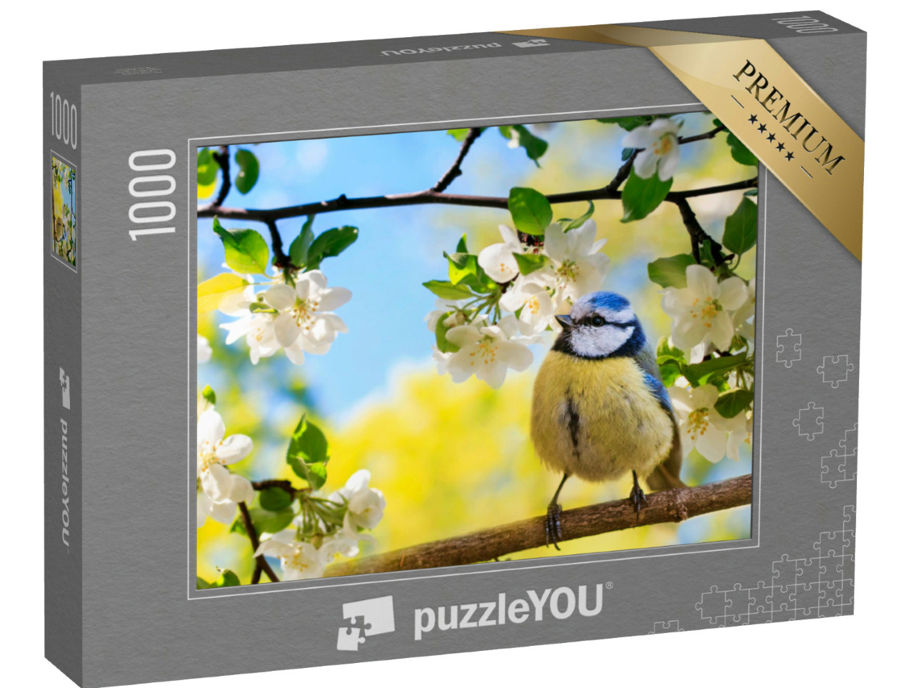 Puzzel 1000 stukjes „Pimpelmees op een tak van een appelboom“