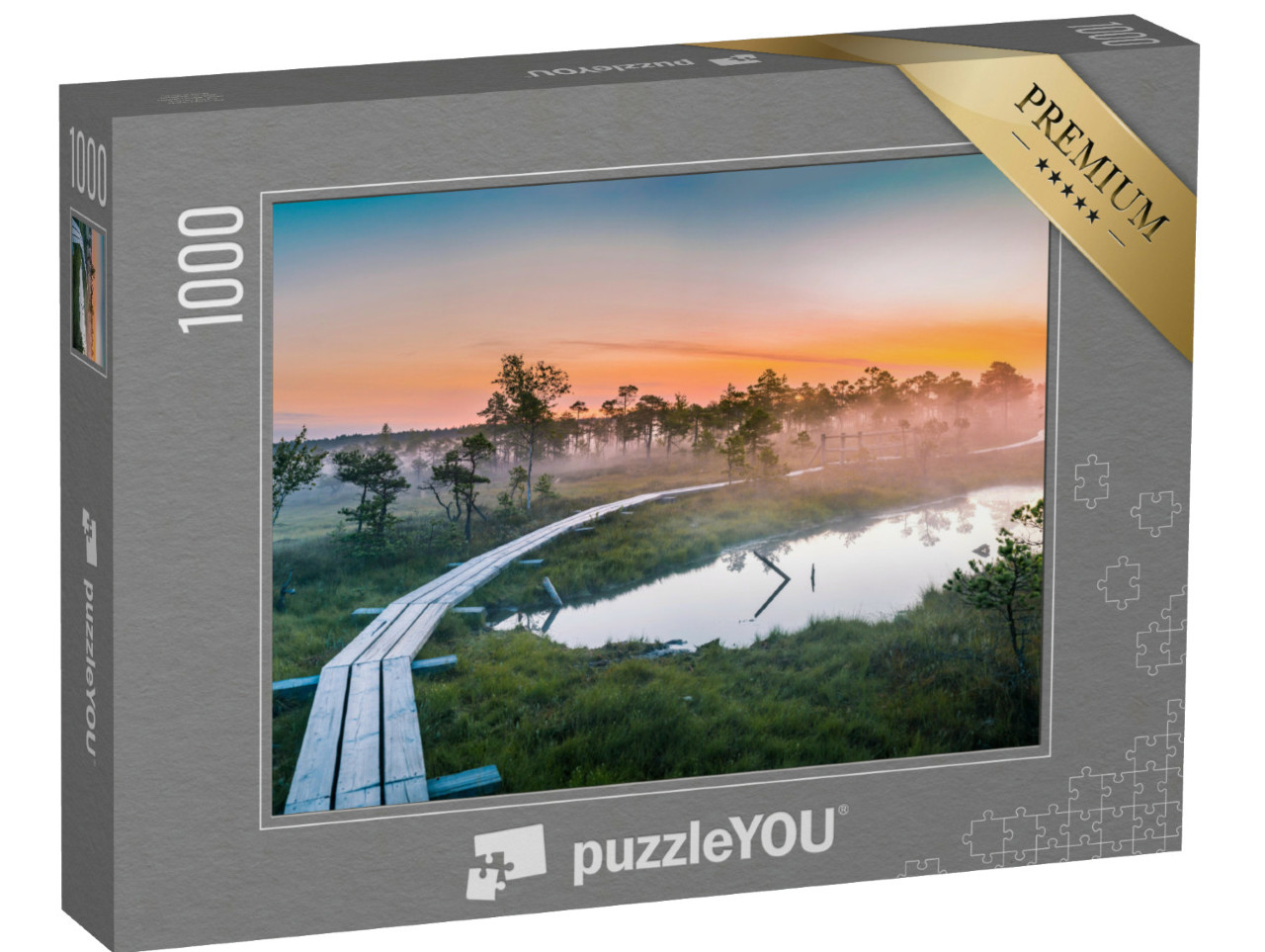 Puzzel 1000 stukjes „Zonsopgang boven een mistig moeras, Kemeri Nationaal Park, Letland“