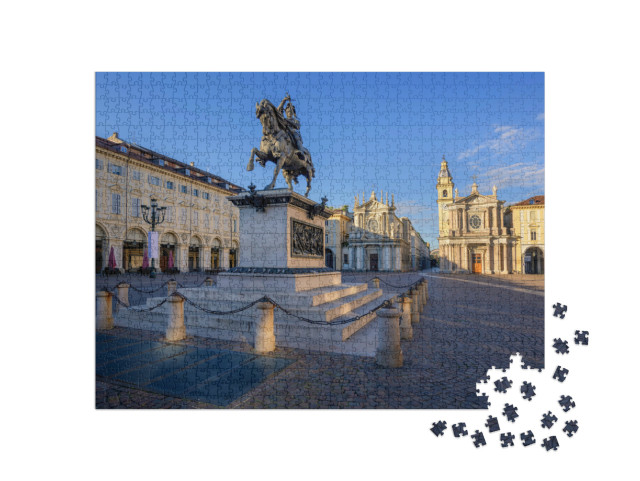 Puzzel 1000 stukjes „Piazza San Carlo en het bronzen monument voor Emmanuel Philibert in Turijn“
