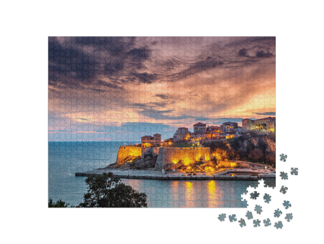 Puzzel 1000 stukjes „Oude stad en fort Ulcinj, Adriatische Zee, Montenegro“