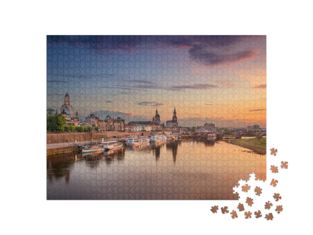 Puzzel 1000 stukjes „Prachtig uitzicht op Dresden in de avond, Duitsland“