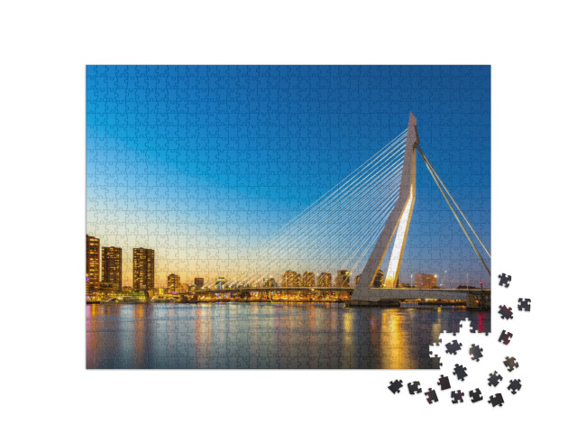 Puzzel 1000 stukjes „Panoramisch uitzicht op de Erasmusbrug over de Maas“