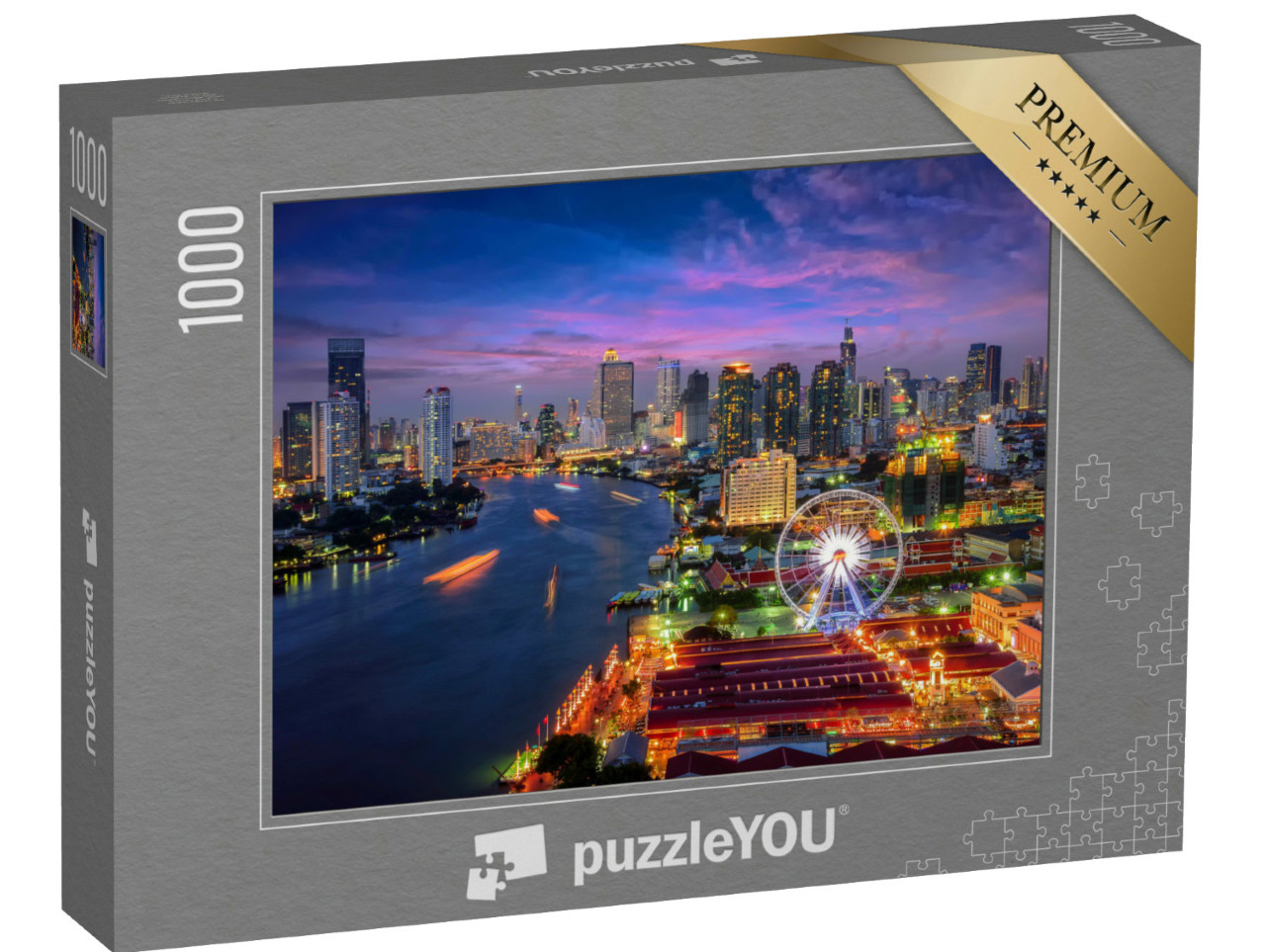 Puzzel 1000 stukjes „Stadsgezicht van Bangkok in de avond“