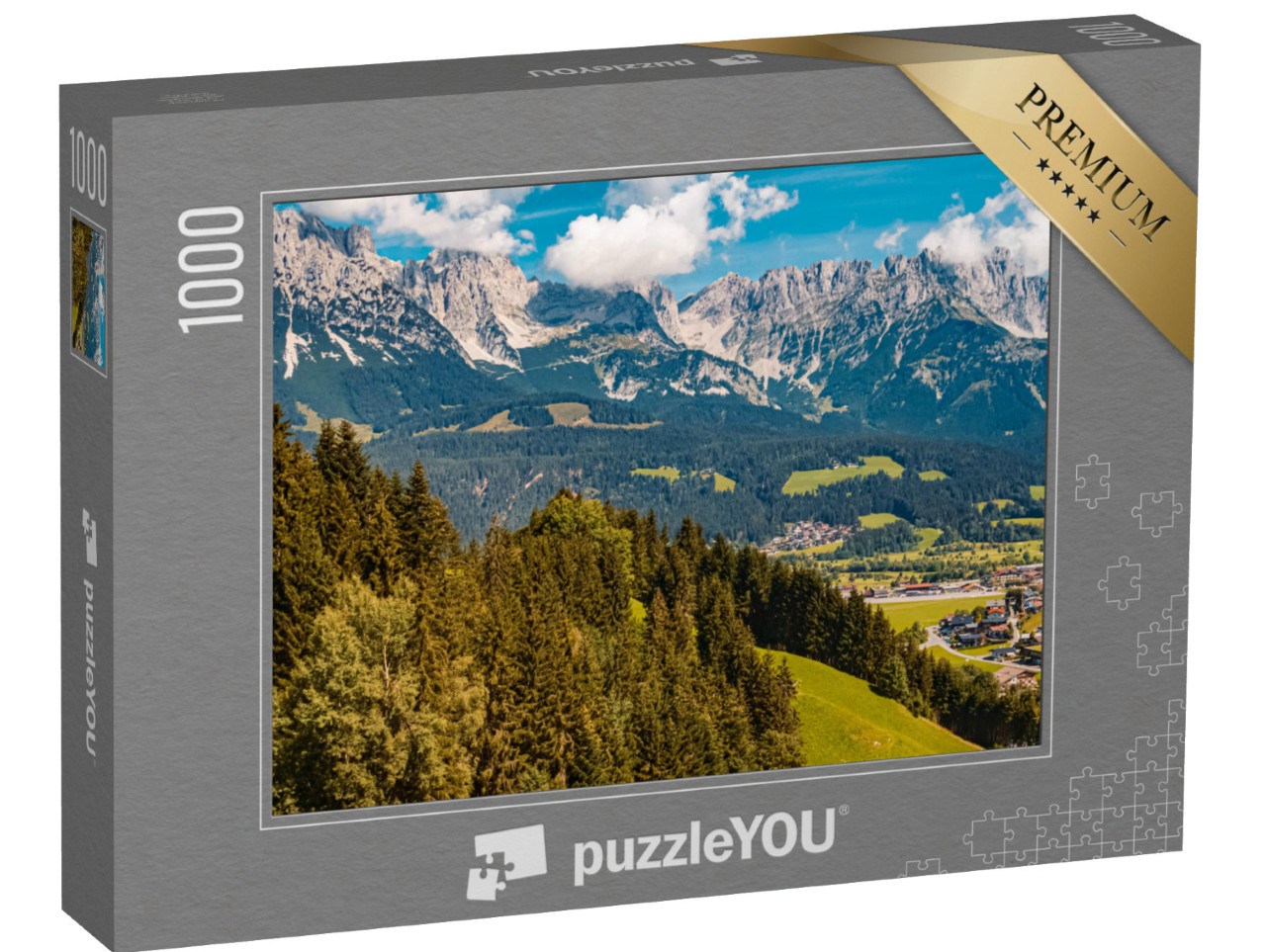 Puzzel 1000 stukjes „Hartkaiser top boven Ellmau am Wilden Kaiser Tirol, Oostenrijk“