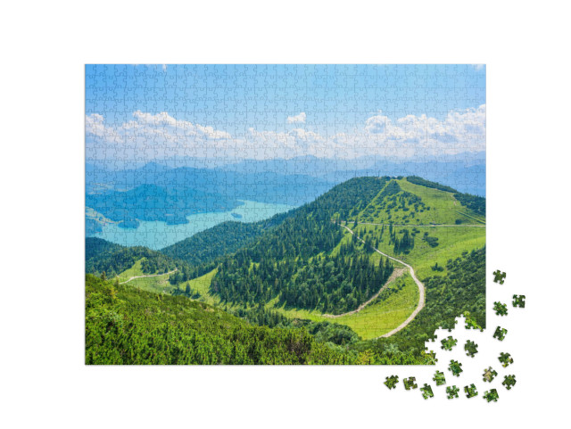 Puzzel 1000 stukjes „Uitzicht vanaf de berg Herzogstand naar het meer Walchensee“