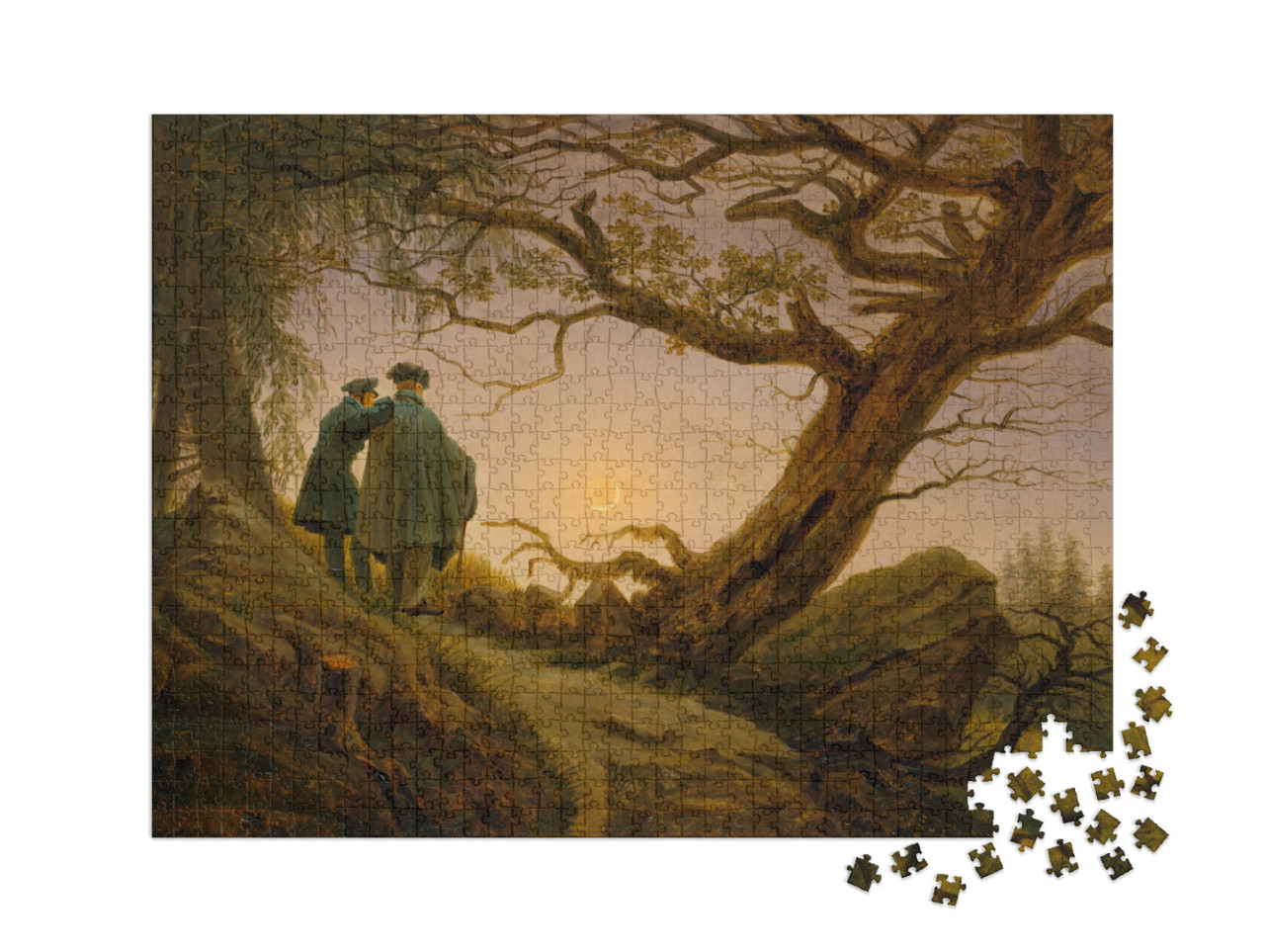 Puzzel 1000 stukjes XXL „Caspar David Friedrich - Twee mannen kijken naar de maan“