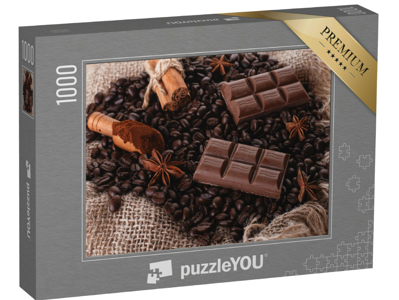 Puzzel 1000 stukjes „Assortiment van chocolade, koffiebonen, kaneel en steranijs“