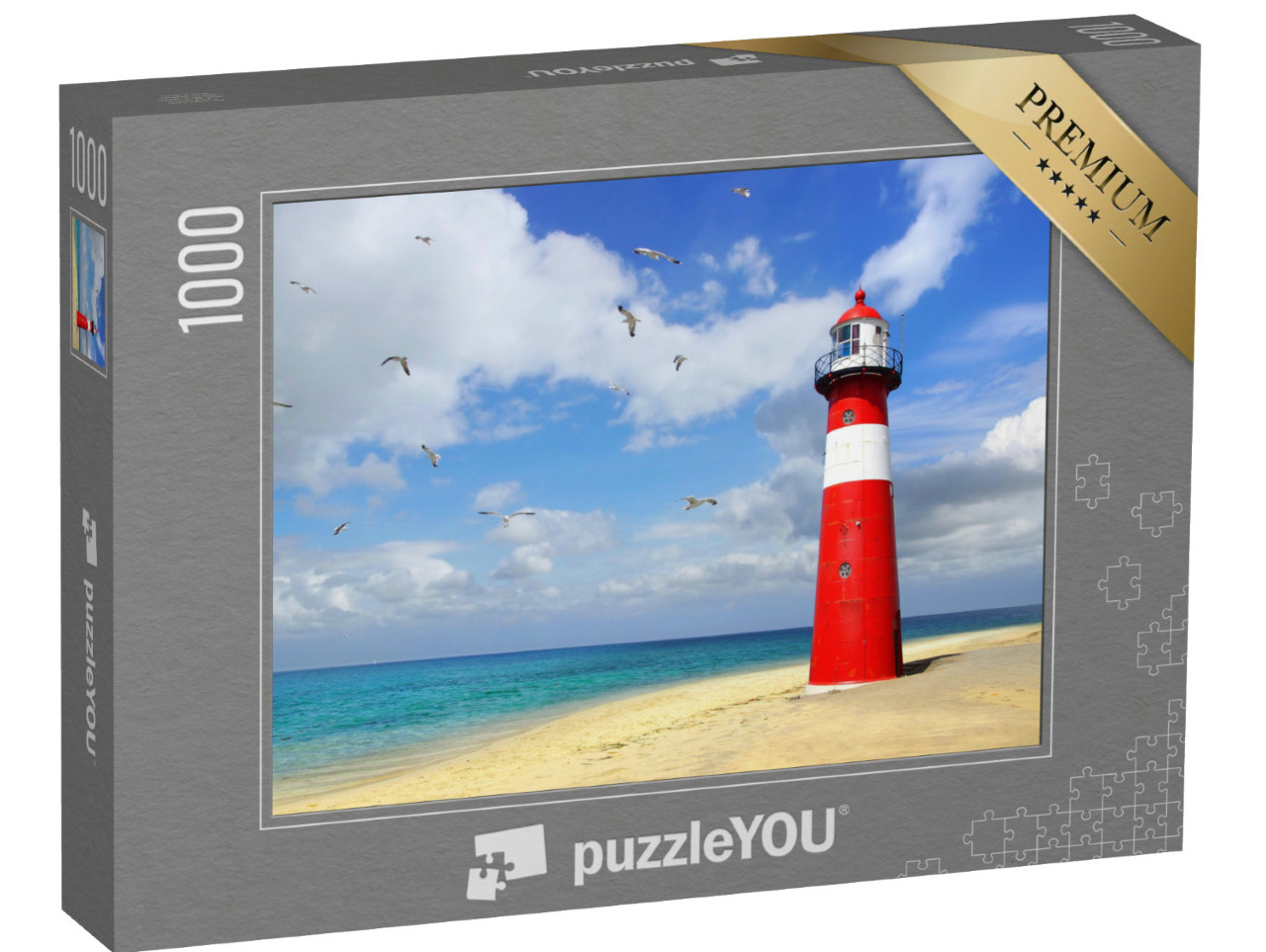 Puzzel 1000 stukjes „Mooie vuurtoren op het strand van Westkapelle, Nederland“