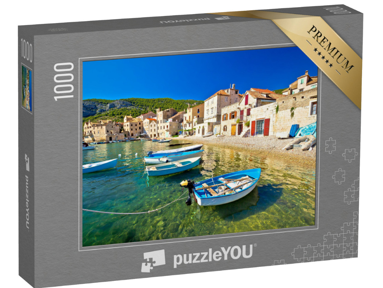 Puzzel 1000 stukjes „Komiza aan het water, eiland Vis, Kroatië“