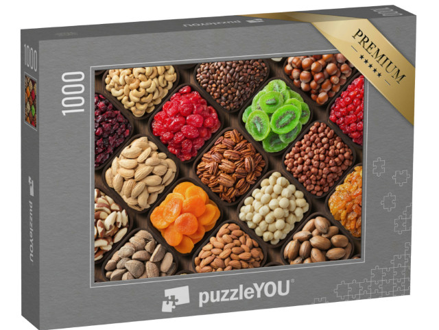 Puzzel 1000 stukjes „Selectie van gezonde en lekkere snacks“
