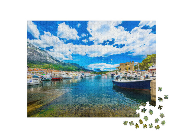 Puzzel 1000 stukjes „Kleurrijk uitzicht op de Makarska Riviera, Kroatië“