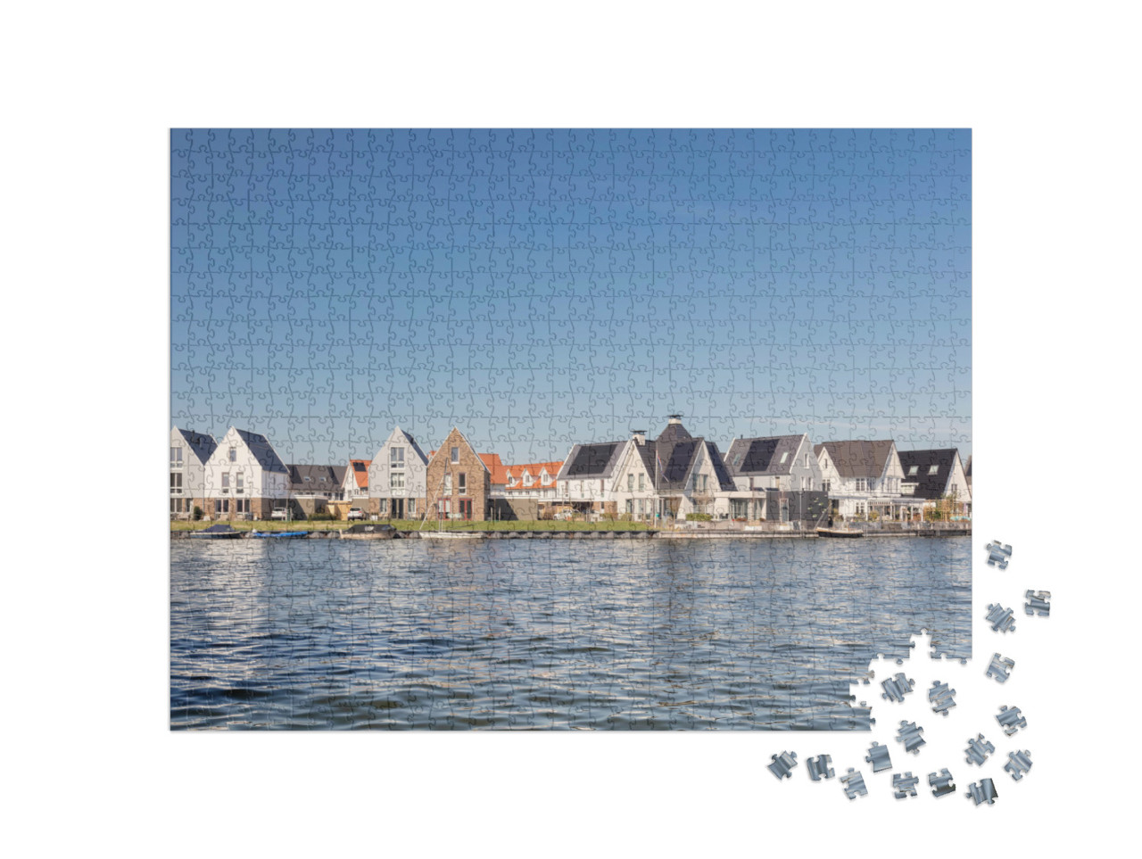 Puzzel 1000 stukjes „Luxe vrijstaande huizen aan het Veluwemeer in Harderwijk, Nederland“